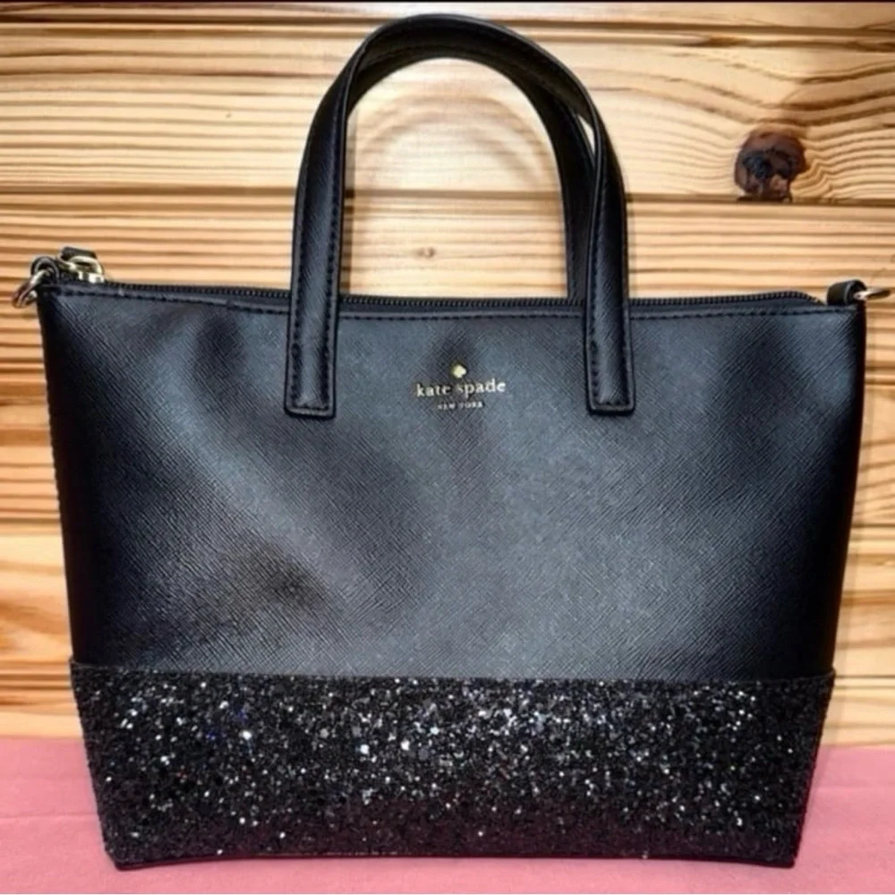 Kate Spade Ina Greta Court Black Glitter sparkle Satchel Mini Tote crossbody